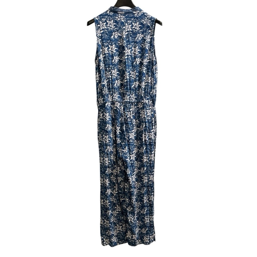 Soft Surroundings Womens L Jumpsuit Blue Floral Button Front Tropical Beach